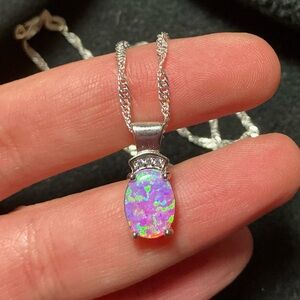 Australian Fire Opal Necklace Pink Fire Opal Pendant 925 Sterling Silver Opal